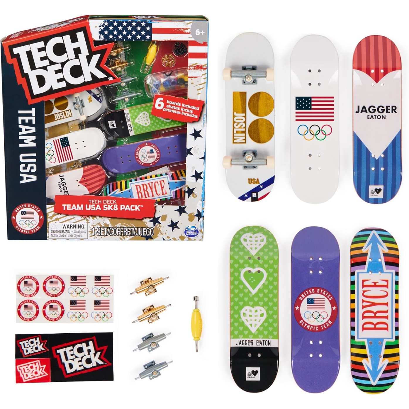 Tech Deck, Team Usa Sk8 6-Pack, Collectible And Customizable Mini Skateboards, Kids Toys For Ages 6 And Up, Amazon Exclusive